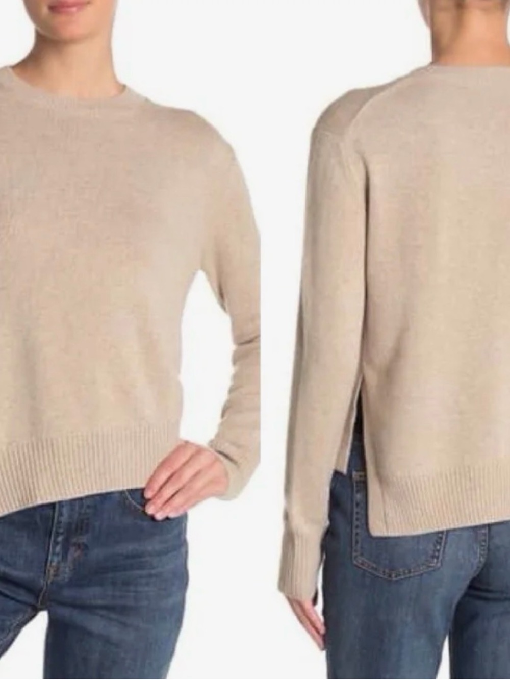 Vince Cashmere Asymertical Beige Crewneck Sweater Size Small